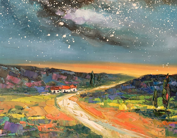 Landscape Oil Paintings, Starry Night Sky Painting, Custom Canvas Artwork, Original Oil Painting on Canvas, Buy Paintings Online-artworkcanvas