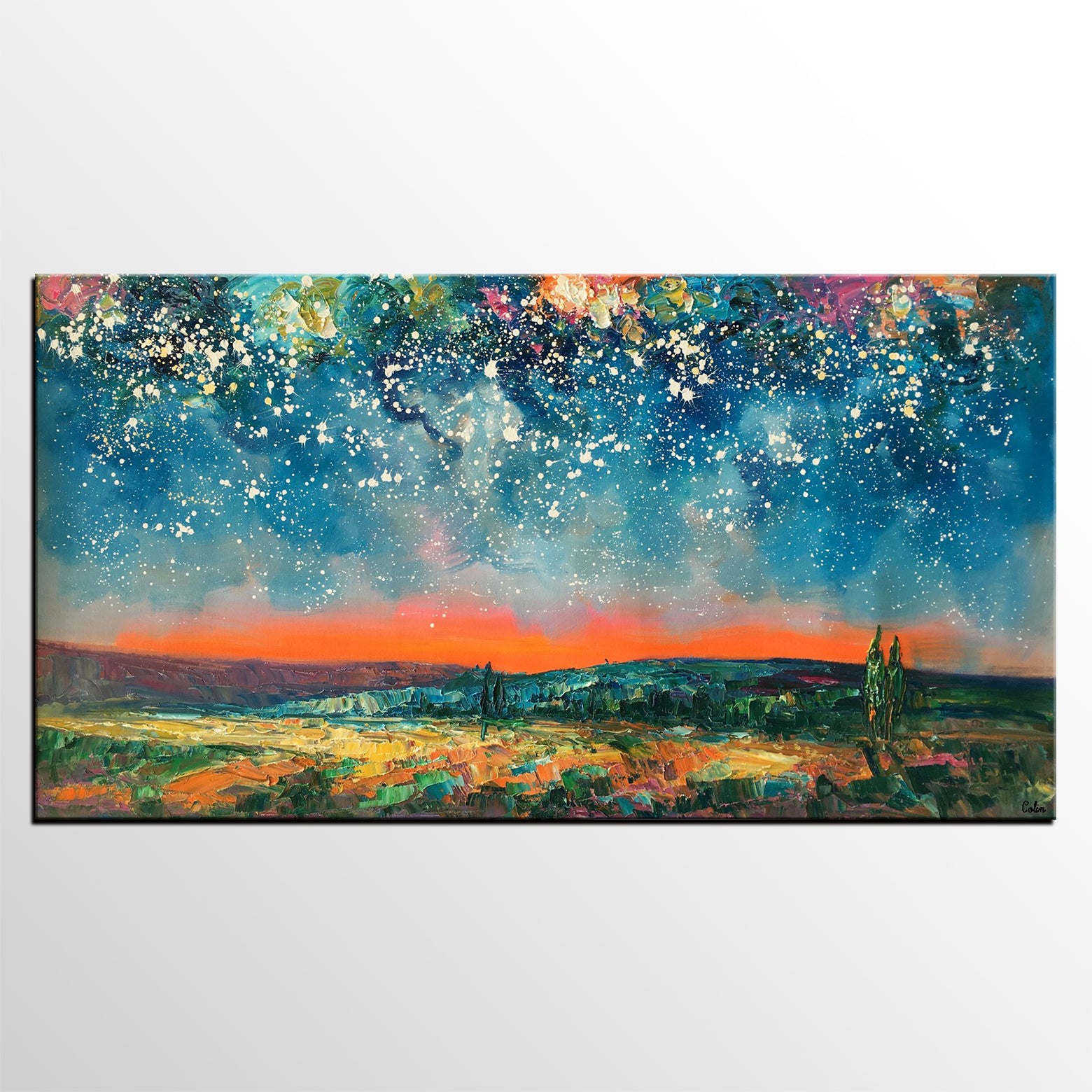 Original Landscape Painting, Starry Night Sky Painting, Bedroom Wall Art Paintings, Custom Original Painting for Sale-artworkcanvas