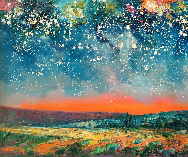 Original Landscape Painting, Starry Night Sky Painting, Bedroom Wall Art Paintings, Custom Original Painting for Sale-artworkcanvas