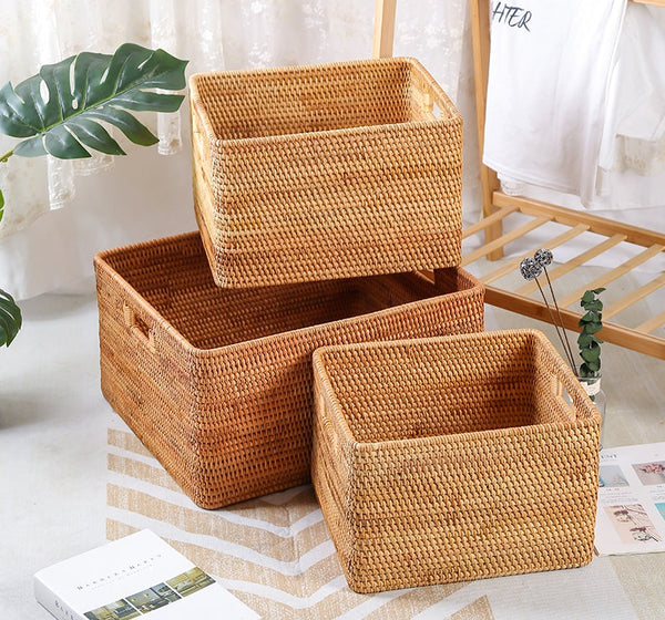 Large Storage Basket for Living Room, Kitchen Storage Baskets, Woven Storage Basket for Shelves, Rattan Storage Baskets for Toys-artworkcanvas