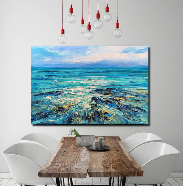 Abstract Landscape Paintings, Blue Sea Wave Painting, Landscape Canvas Paintings, Seascape Painting, Acrylic Paintings for Living Room, Hand Painted Canvas Art-artworkcanvas