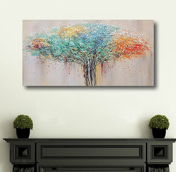 Colorful Tree Paintings, Modern Wall Art Paintings, Simple Modern Paintings for Bedroom-artworkcanvas