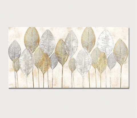 Abstract Leaves Paintings, Contemporary Wall Art Paintings, Simple Modern Paintings for Dining Room-artworkcanvas