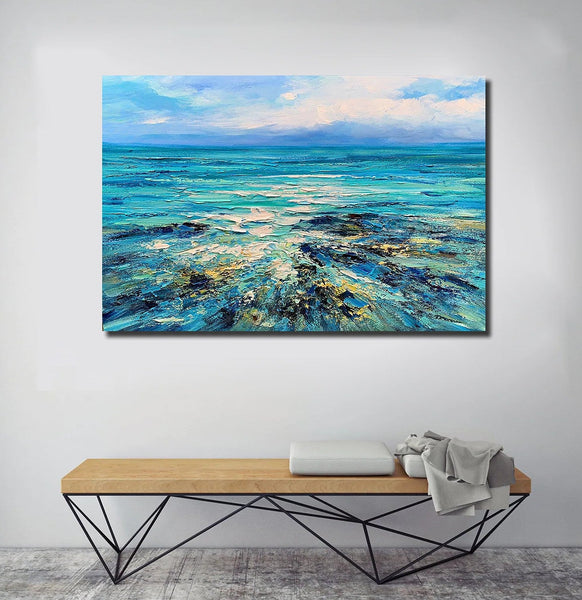 Abstract Landscape Paintings, Blue Sea Wave Painting, Landscape Canvas Paintings, Seascape Painting, Acrylic Paintings for Living Room, Hand Painted Canvas Art-artworkcanvas