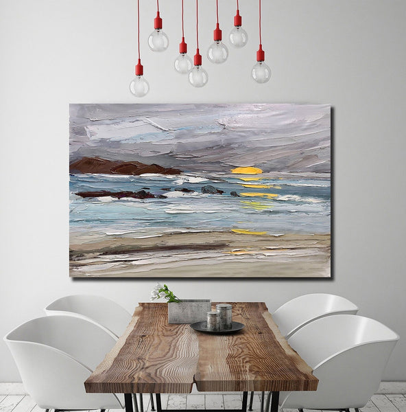 Abstract Landscape Paintings, Landscape Canvas Paintings, Seashore Sunrise Painting, Acrylic Paintings for Living Room, Large Simple Modern Art-artworkcanvas