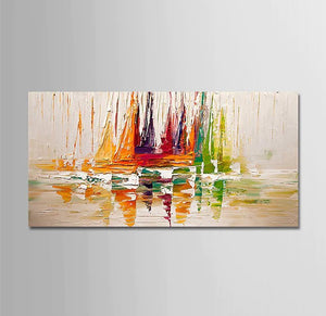 Sail Boat Painting, Abstract Landscape Art, Wall Art Paintings for Dining Room, Heavy Texture Canvas Art, Simple Modern Paintings for Living Room-artworkcanvas
