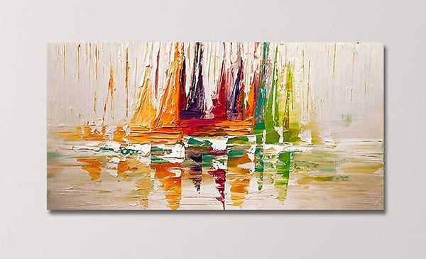 Sail Boat Painting, Abstract Landscape Art, Wall Art Paintings for Dining Room, Heavy Texture Canvas Art, Simple Modern Paintings for Living Room-artworkcanvas