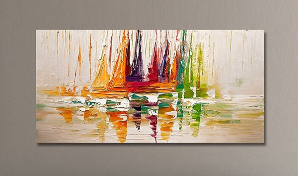 Sail Boat Painting, Abstract Landscape Art, Wall Art Paintings for Dining Room, Heavy Texture Canvas Art, Simple Modern Paintings for Living Room-artworkcanvas