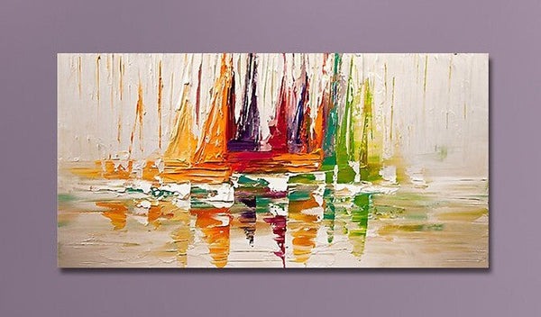 Sail Boat Painting, Abstract Landscape Art, Wall Art Paintings for Dining Room, Heavy Texture Canvas Art, Simple Modern Paintings for Living Room-artworkcanvas