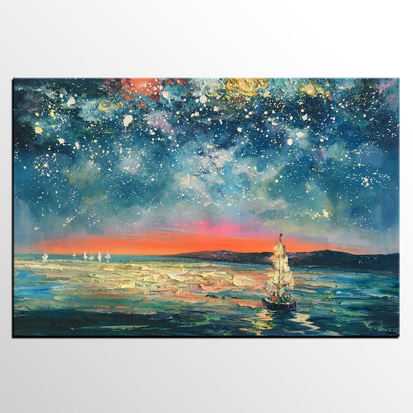 Abstract Landscape Painting, Starry Night Sky Painting, Original Art Painting, Oil Painting for Sale-artworkcanvas