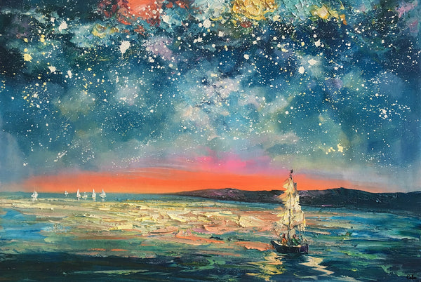 Abstract Landscape Painting, Starry Night Sky Painting, Original Art Painting, Oil Painting for Sale-artworkcanvas