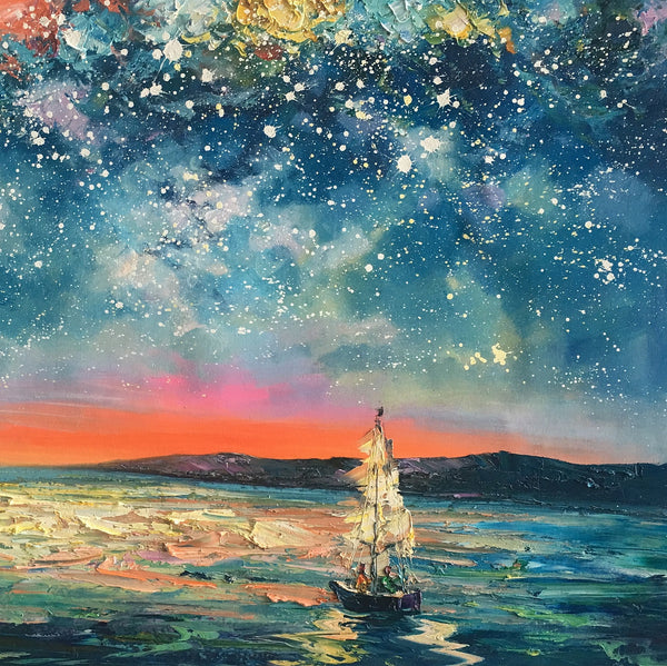 Abstract Landscape Painting, Starry Night Sky Painting, Original Art Painting, Oil Painting for Sale-artworkcanvas