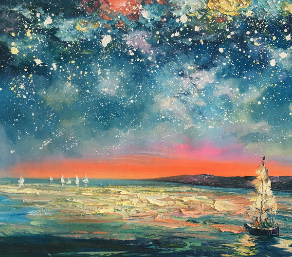 Abstract Landscape Painting, Starry Night Sky Painting, Original Art Painting, Oil Painting for Sale-artworkcanvas