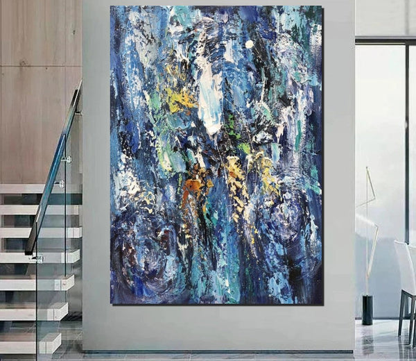 Simple Modern Art Ideas, Blue Abstract Canvas Painting, Contemporary Acrylic Paintings, Modern Paintings for Living Room, Large Wall Art Paintings-artworkcanvas