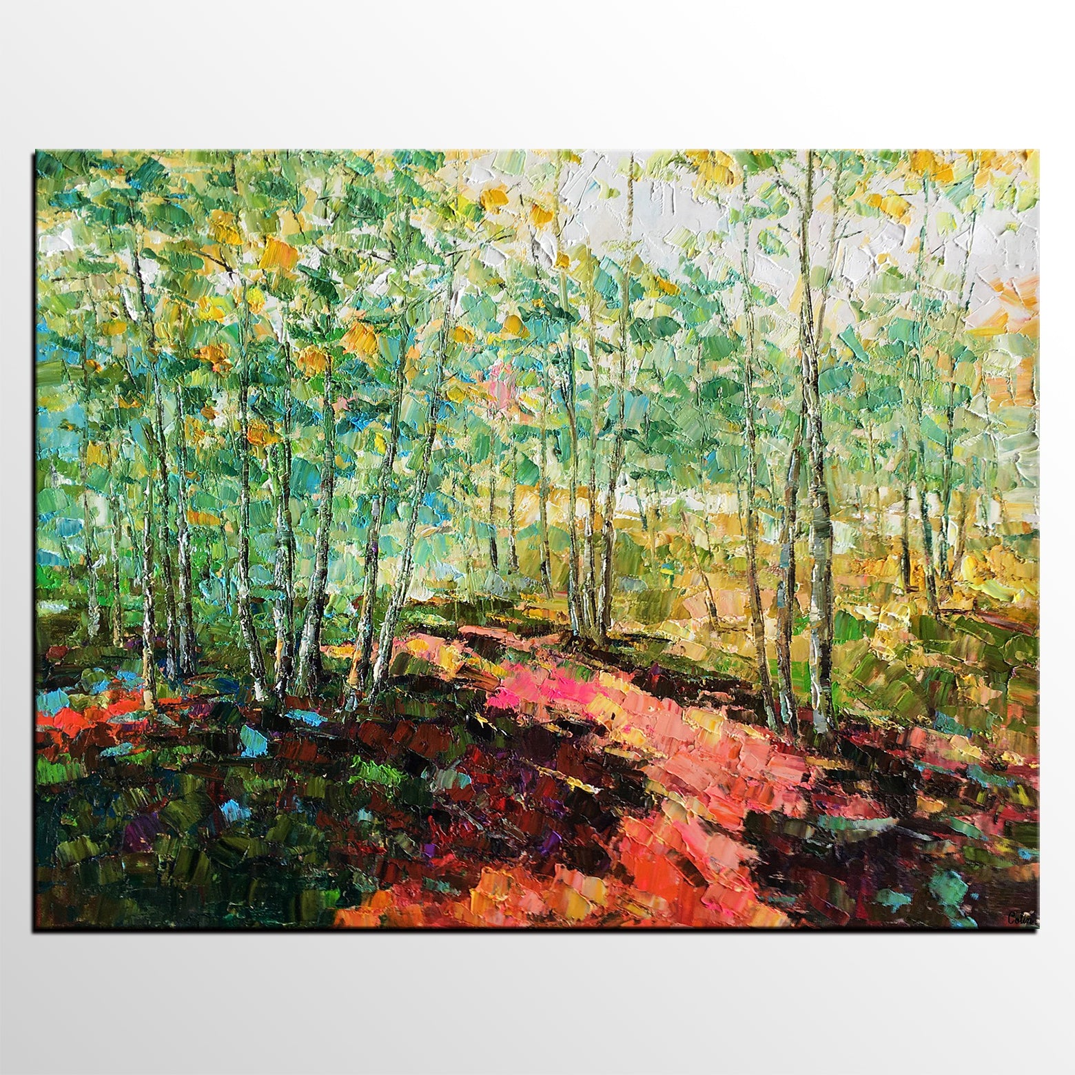 Original Wall Art, Spring Tree Landscape Painting, Rustic Painting, Hand Painted Art Painting-artworkcanvas