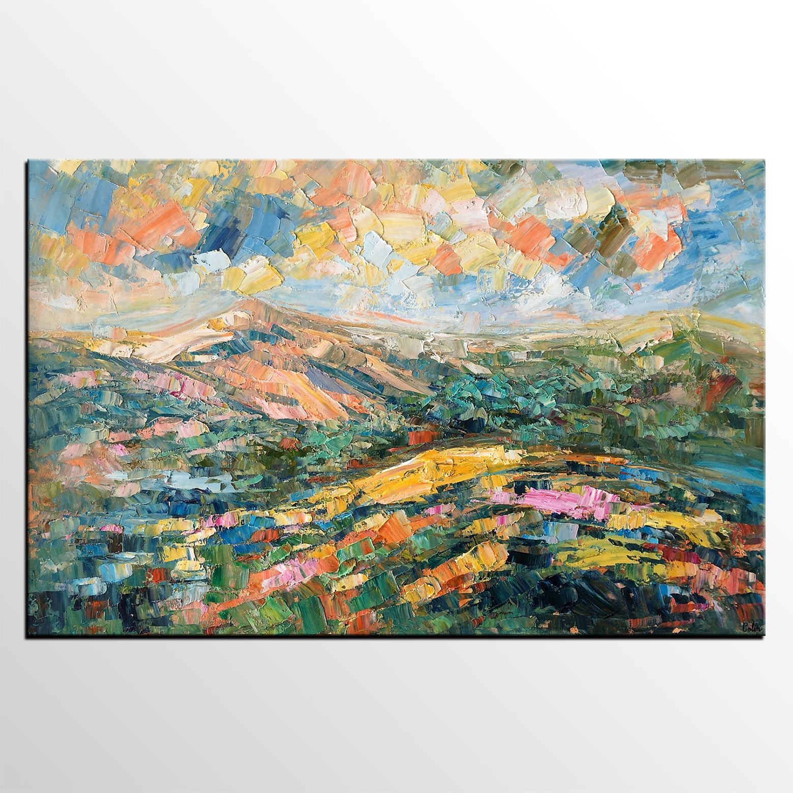 Landscape Oil Painting, Abstract Autumn Mountain Painting, Canvas Painting for Sale-artworkcanvas