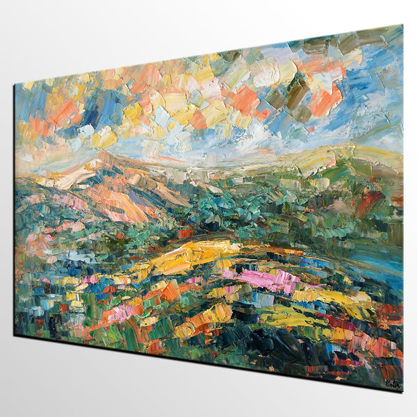 Landscape Oil Painting, Abstract Autumn Mountain Painting, Canvas Painting for Sale-artworkcanvas