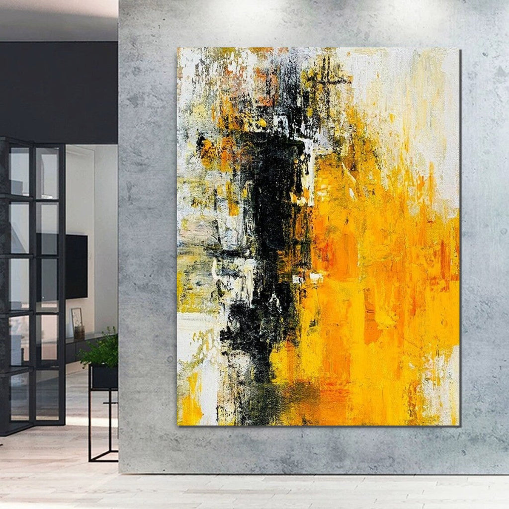 Simple Canvas Art, Yellow Modern Abstract Painting, Living Room