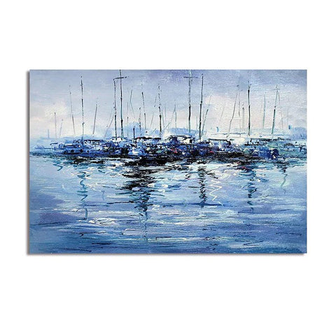 Abstract Landscape Paintings, Boat Paintings, Palette Knife Paintings, Hand Painted Canvas Art-artworkcanvas