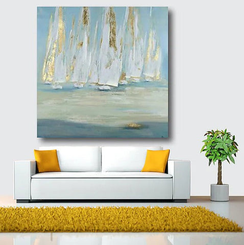 Easy Painting Ideas for Bedroom, Sail Boat Paintings, Acrylic Painting on Canvas, Large Acrylic Canvas Painting, Oversized Canvas Painting for Sale-artworkcanvas