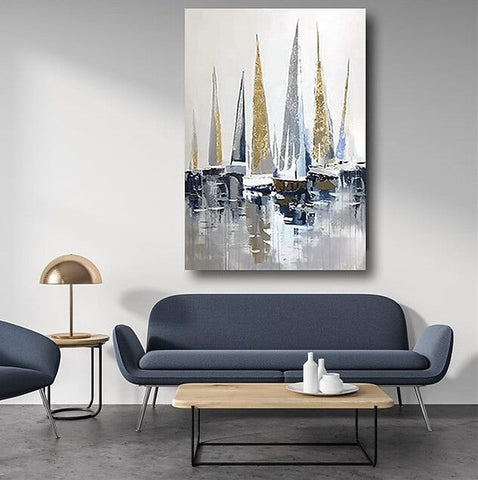 Boat Paintings, Palette Knife Paintings, Simple Modern Art, Large Paintings for Living Room, Hand Painted Canvas Art-artworkcanvas