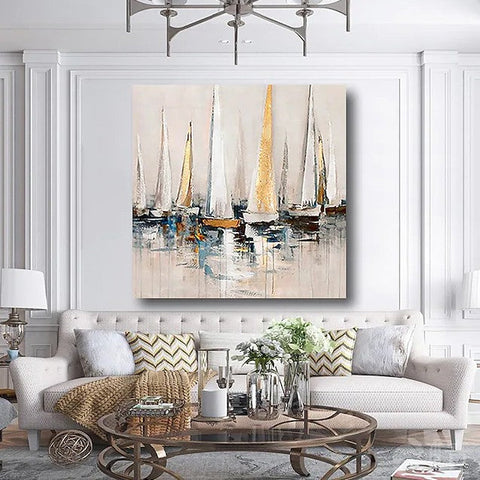 Acrylic Painting on Canvas, Simple Painting Ideas for Dining Room, Sail Boat Paintings, Modern Acrylic Canvas Painting, Oversized Canvas Painting for Sale-artworkcanvas