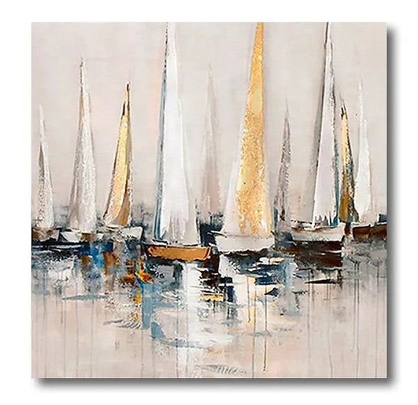 Acrylic Painting on Canvas, Simple Painting Ideas for Dining Room, Sail Boat Paintings, Modern Acrylic Canvas Painting, Oversized Canvas Painting for Sale-artworkcanvas