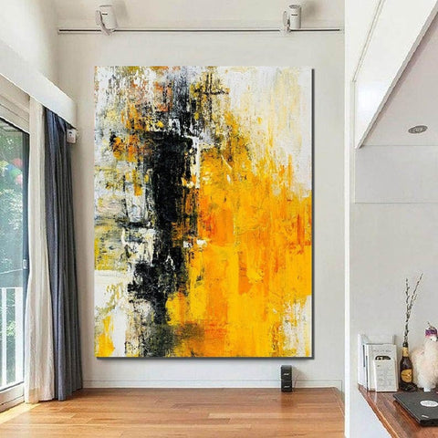 Canvas Painting for Living Room, Simple Modern Art, Yellow Modern Wall Art Painting, Huge Contemporary Abstract Artwork for Bedroom-artworkcanvas
