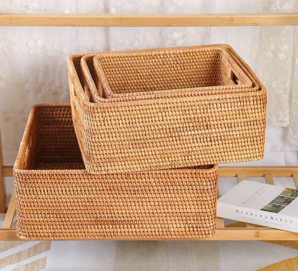 Extra Large Woven Baskets for Living Room, Storage Baskets for Clothes, Storage Baskets for Kitchen, Rectangular Storage Basket for Bedroom, Storage Baskets for Shelves-artworkcanvas