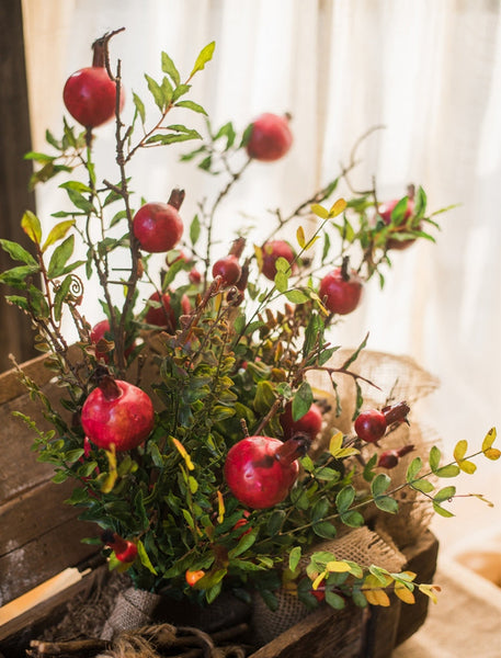 Beautiful Modern Flower Arrangement for Home Decoration, Pomegranate Branch, Fern leaf, Table Centerpiece, Simple Artificial Floral for Dining Room-artworkcanvas