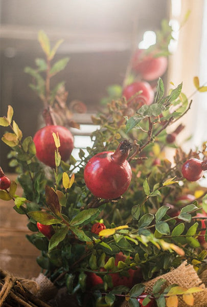 Beautiful Modern Flower Arrangement for Home Decoration, Pomegranate Branch, Fern leaf, Table Centerpiece, Simple Artificial Floral for Dining Room-artworkcanvas