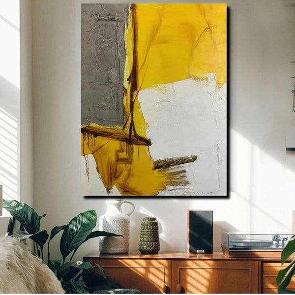 Simple Wall Art Ideas, Yellow Abstract Painting, Living Room Abstract Painting, Acrylic Canvas Paintings, Buy Modern Wall Art Online-artworkcanvas