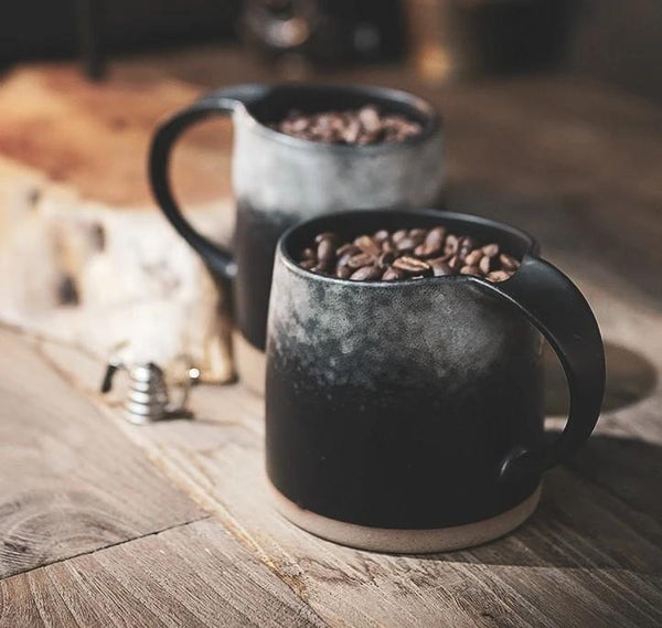 Black Pottery Coffee Cup, Ceramic Coffee Mug, Latte Coffee Cup, Handmade Coffee Cup, Large Tea Cup-artworkcanvas