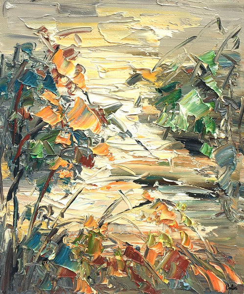 Small Oil Painting, Flower Path Painting, Abstract Landscape Painting, Heavy Texture Oil Painting, 10X12 inch-artworkcanvas