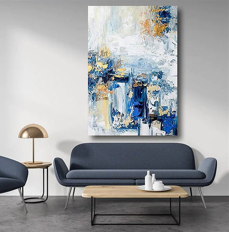 Modern Paintings for Living Room, Modern Abstract Art, Blue Abstract Acrylic Painting, Simple Modern Art-artworkcanvas
