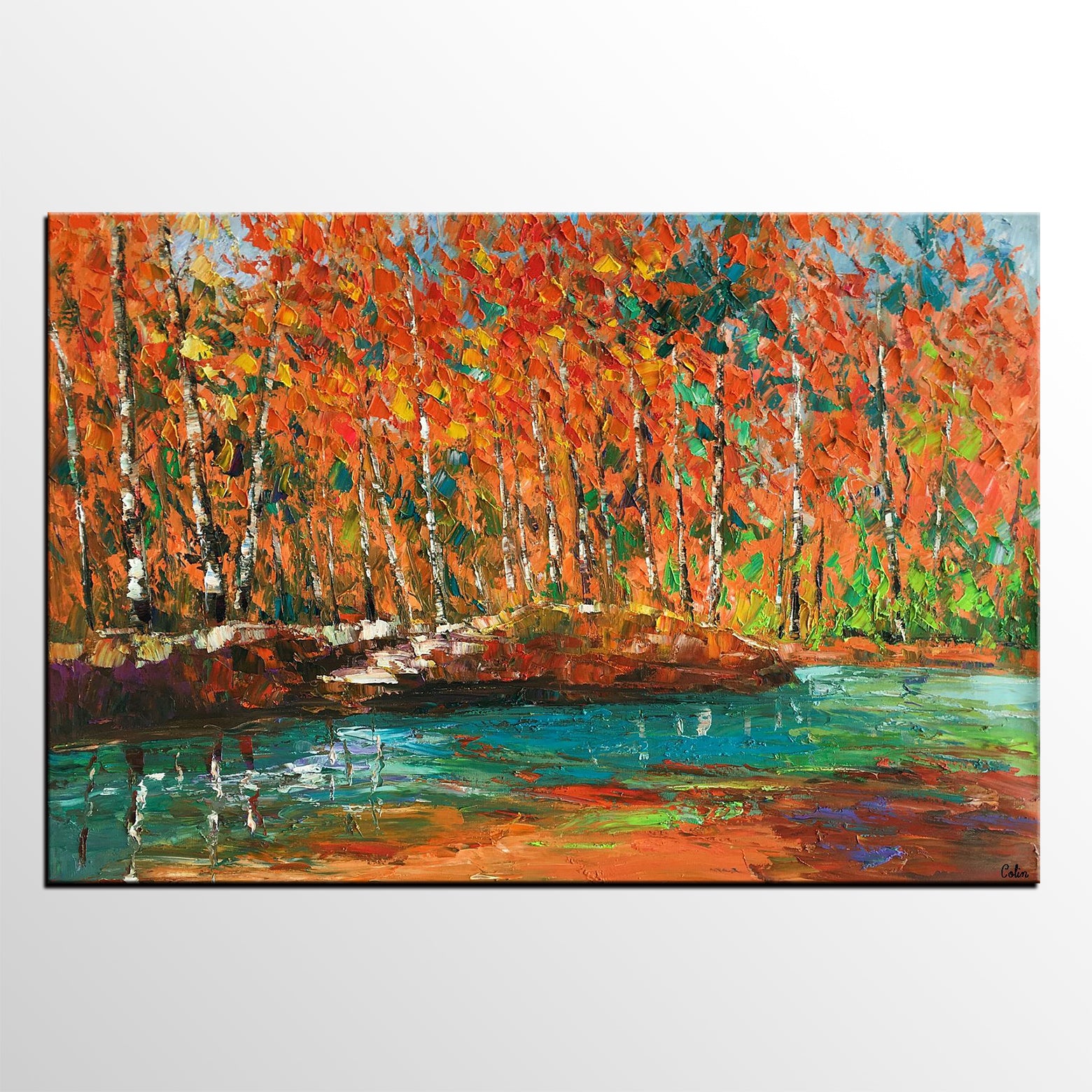 Autumn Tree Painting, Landscape Painting, Oil Painting, Abstract Painting, Large Art, Canvas Art, Dining Room Wall Art, Canvas Painting-artworkcanvas