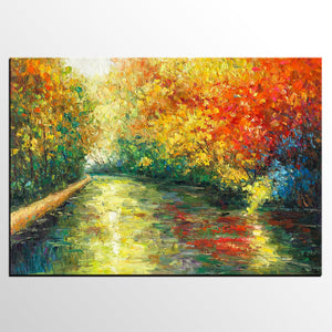 Landscape Oil Painting, Autumn Tree Painting, Canvas Artwork, Canvas Painting-artworkcanvas