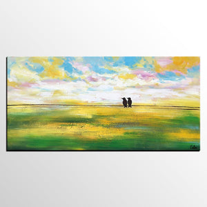 Paintings for Dining Room, Modern Painting, Love Birds Painting, Wedding Gift, Simple Abstract Painting, Abstract Landscape Painting-artworkcanvas