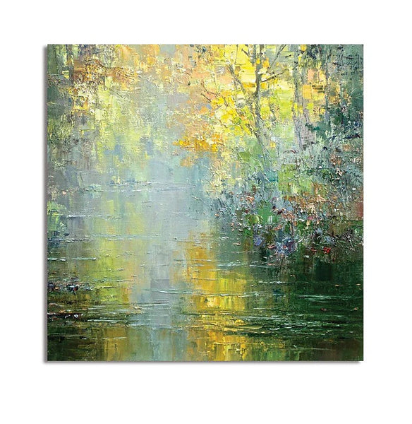 Abstract Landscape Painting, Forest Tree by the River, Landscape Canvas Painting, Simple Modern Wall Art Paintings for Living Room, Large Landscape Paintings-artworkcanvas