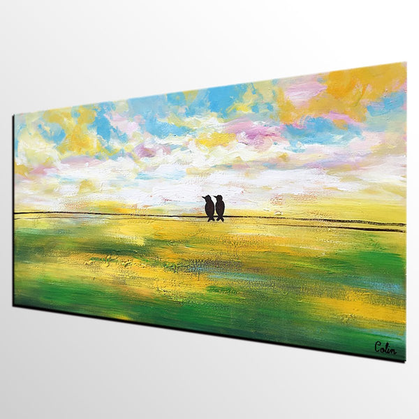 Paintings for Dining Room, Modern Painting, Love Birds Painting, Wedding Gift, Simple Abstract Painting, Abstract Landscape Painting-artworkcanvas