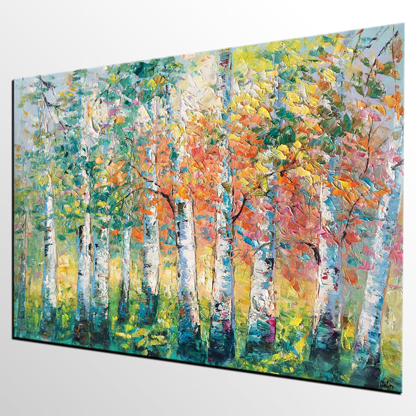 Custom Canvas Painting for Living Room, Heavy Texture Canvas Art, Autumn Tree Landscape Art-artworkcanvas