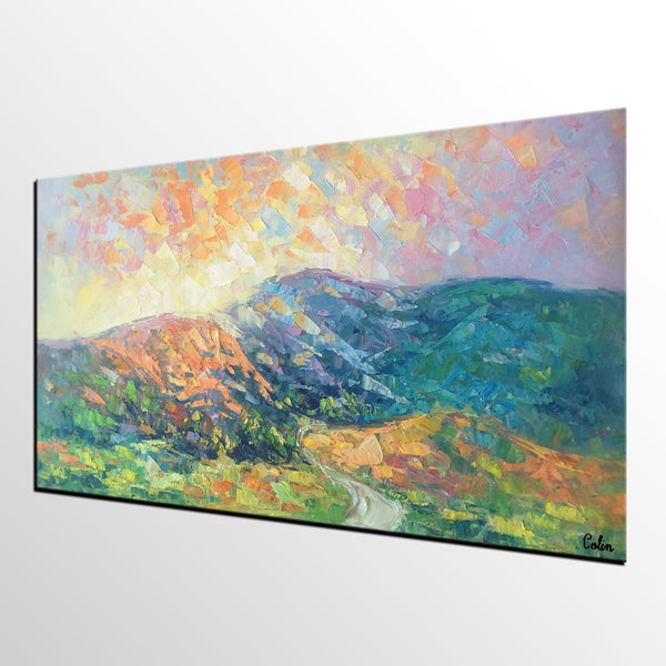 Mountain Landscape Painting, Spring Mountain Painting, Custom Canvas Painting for Sale, Original Paintings for Sale, Oil Painting on Canvas-artworkcanvas