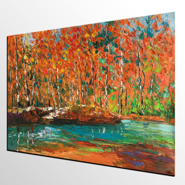 Autumn Tree Painting, Landscape Painting, Oil Painting, Abstract Painting, Large Art, Canvas Art, Dining Room Wall Art, Canvas Painting-artworkcanvas