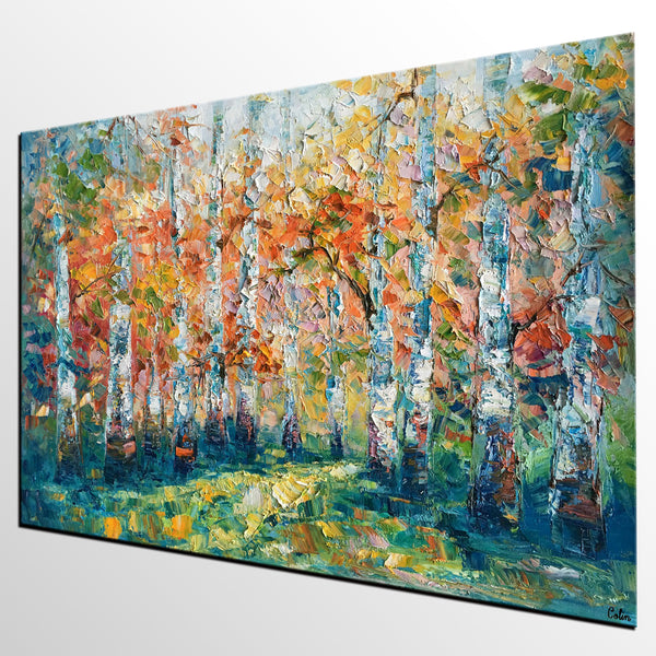 Original Wall Art, Birch Tree Painting, Landscape Painting, Custom Canvas Wall Art, Original Artwork, Canvas Painting, Tree Painting-artworkcanvas