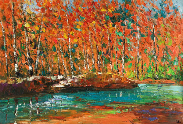 Autumn Tree Painting, Landscape Painting, Oil Painting, Abstract Painting, Large Art, Canvas Art, Dining Room Wall Art, Canvas Painting-artworkcanvas