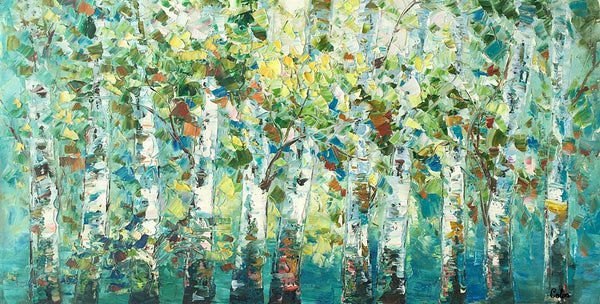 Birch Tree Painting, Abstract Autumn Painting, Heavy Texture Painting, Custom Landscape Painting-artworkcanvas