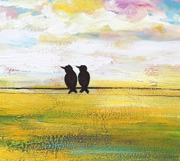 Paintings for Dining Room, Modern Painting, Love Birds Painting, Wedding Gift, Simple Abstract Painting, Abstract Landscape Painting-artworkcanvas