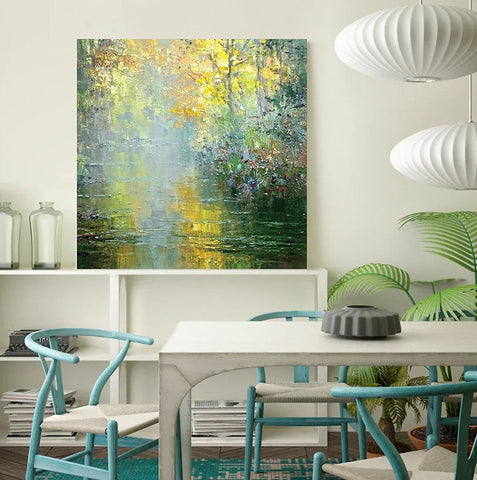 Abstract Landscape Painting, Forest Tree by the River, Landscape Canvas Painting, Simple Modern Wall Art Paintings for Living Room, Large Landscape Paintings-artworkcanvas