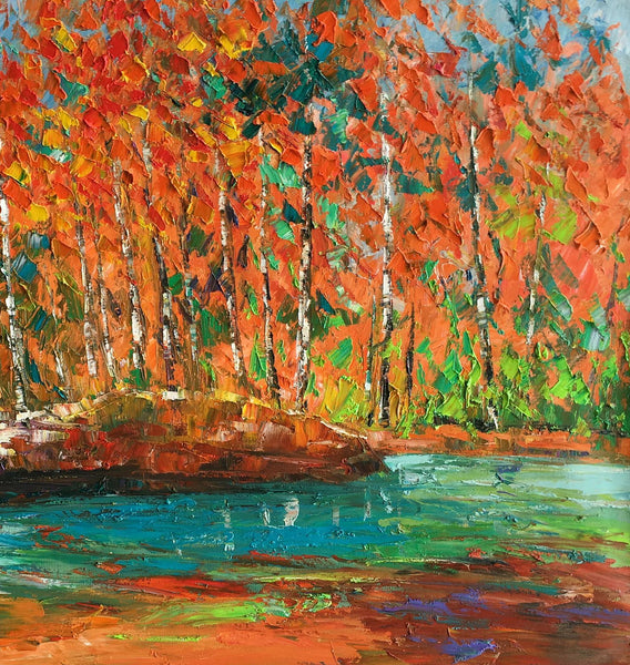 Autumn Tree Painting, Landscape Painting, Oil Painting, Abstract Painting, Large Art, Canvas Art, Dining Room Wall Art, Canvas Painting-artworkcanvas