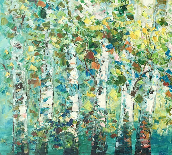 Birch Tree Painting, Abstract Autumn Painting, Heavy Texture Painting, Custom Landscape Painting-artworkcanvas